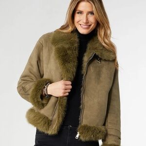 Coco & Carmen Dion Faux Fur Moto Jacket